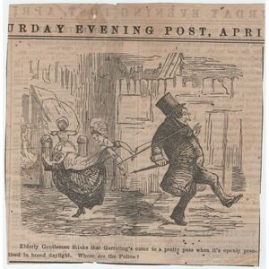 Antique Saturday Evening Post Clipping 1850s Satirical Woodcut Illustration Art